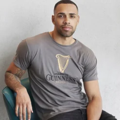 Guinness Men's Embroidered Harp T-Shirt Pewter