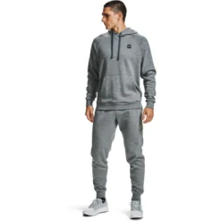 Under Armour Men's UA Rival Fleece Hoodie Pitch Grey Light Heather / Onyx White -Canterbury Shop s7.v5 1357092 012 fsf