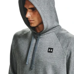 Under Armour Men's UA Rival Fleece Hoodie Pitch Grey Light Heather / Onyx White -Canterbury Shop s7.v5 1357092 012 hood