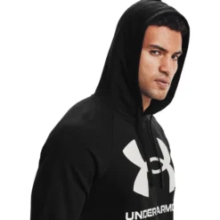 Under Armour Men's UA Rival Fleece Big Logo Hoodie Black / Onyx White -Canterbury Shop s7.v5 1357093 001 hood