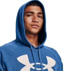 Under Armour Men's Rival Fleece Big Logo Hoodie Victory Blue / Onyx White -Canterbury Shop s7.v5 1357093 474 collar