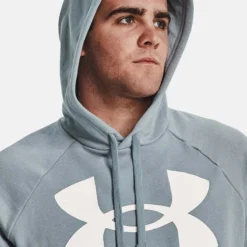 Under Armour Men's Rival Fleece Big Logo Hoodie Harbor Blue / Onyx White -Canterbury Shop v5 1357093 465 hood