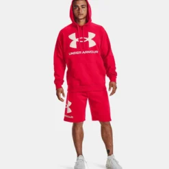 Under Armour Men's Rival Fleece Big Logo Hoodie Red / Onyx White -Canterbury Shop v5 1357093 600 fsf