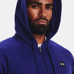 Under Armour Men's Rival Fleece Full Zip Hoodie Sonar Blue / Onyx White -Canterbury Shop v5 1357111 468 hood