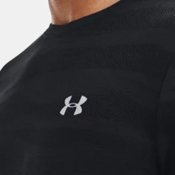 Under Armour Men's Seamless Wave Short Sleeve T-Shirt Black / Mod Grey -Canterbury Shop v5 1373726 001 collar