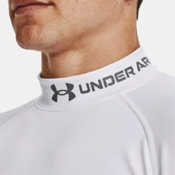 Under Armour Men's ColdGear® Armour Mock Long Sleeve Top White / Reflective -Canterbury Shop v5 1373828 100 collar